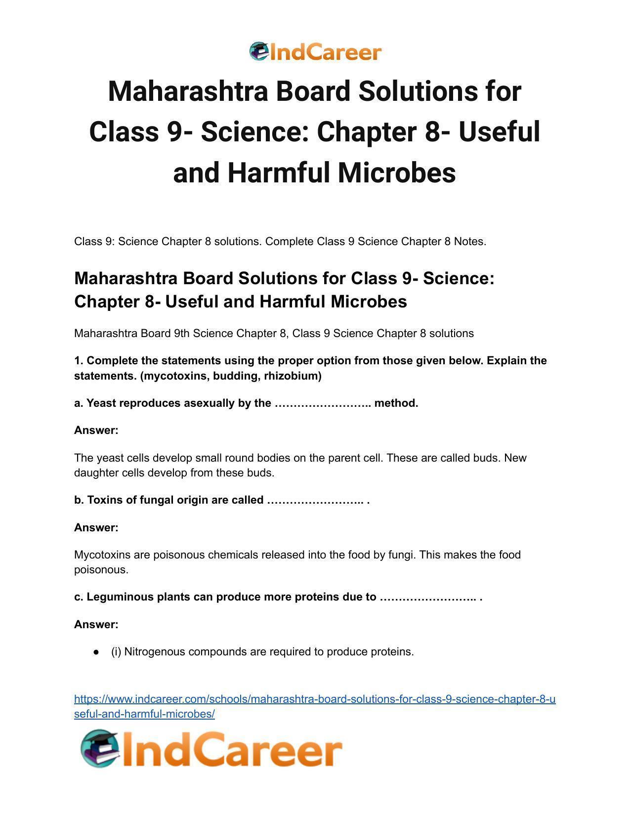 Maharashtra Board Solutions for Class 9- Science: Chapter 8- Useful and Harmful Microbes - Page 2