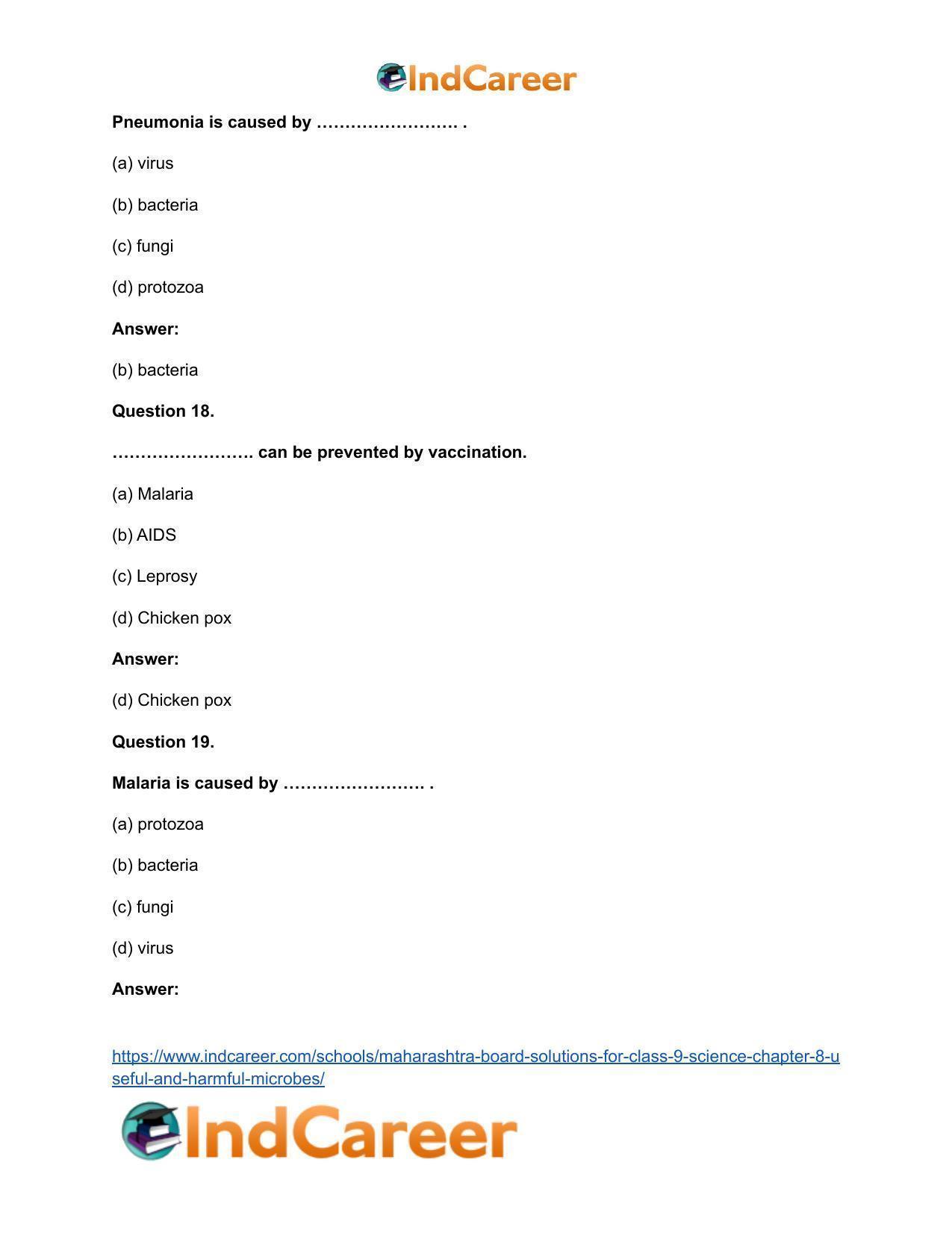 Maharashtra Board Solutions for Class 9- Science: Chapter 8- Useful and Harmful Microbes - Page 20