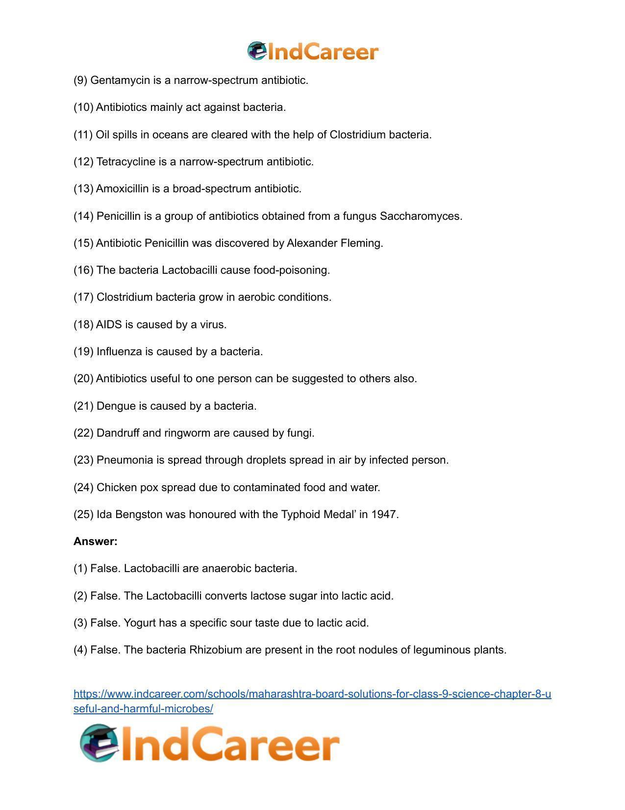 Maharashtra Board Solutions for Class 9- Science: Chapter 8- Useful and Harmful Microbes - Page 27