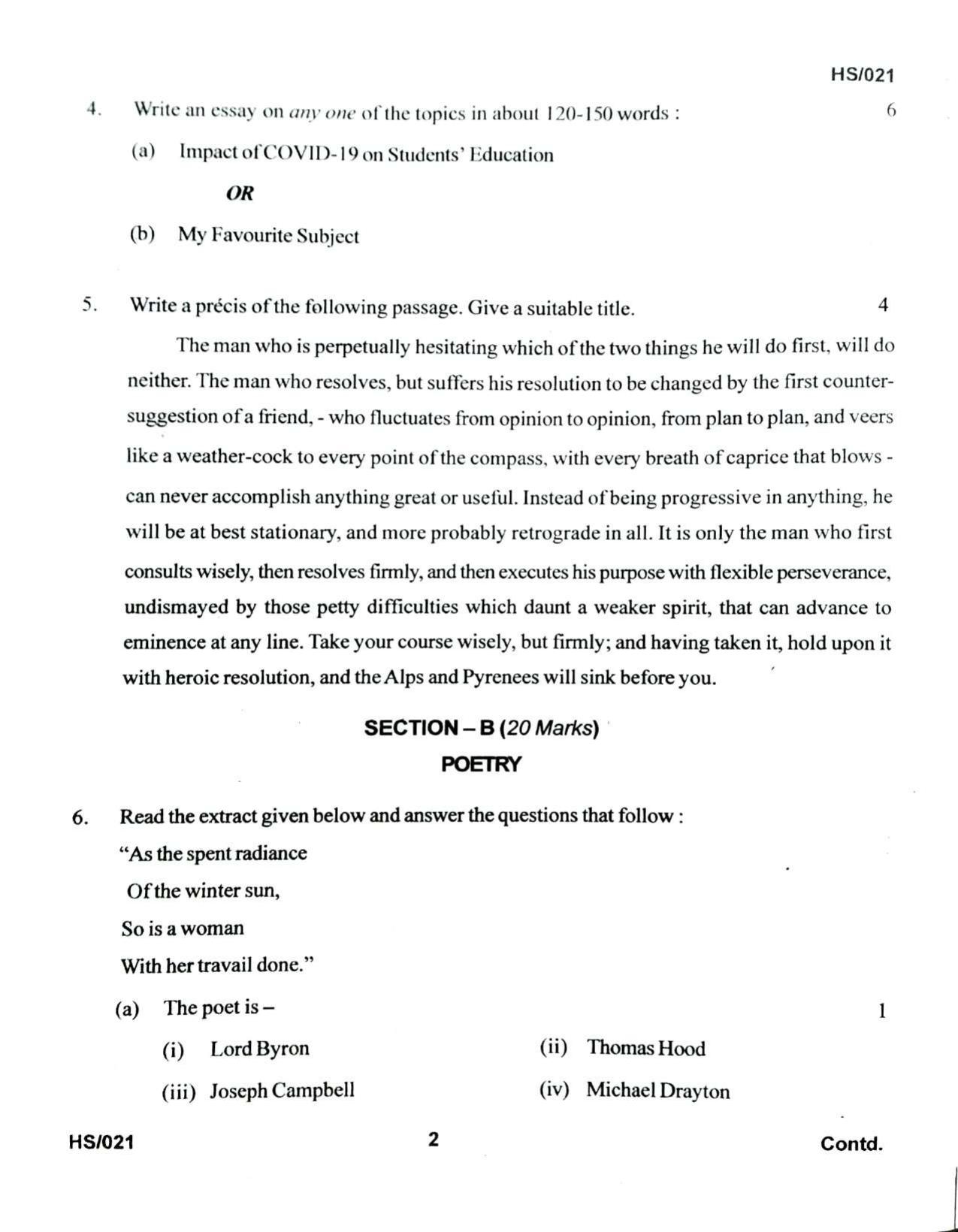 MBSE HSLC/Class 10 2021 Question Paper - Page 2