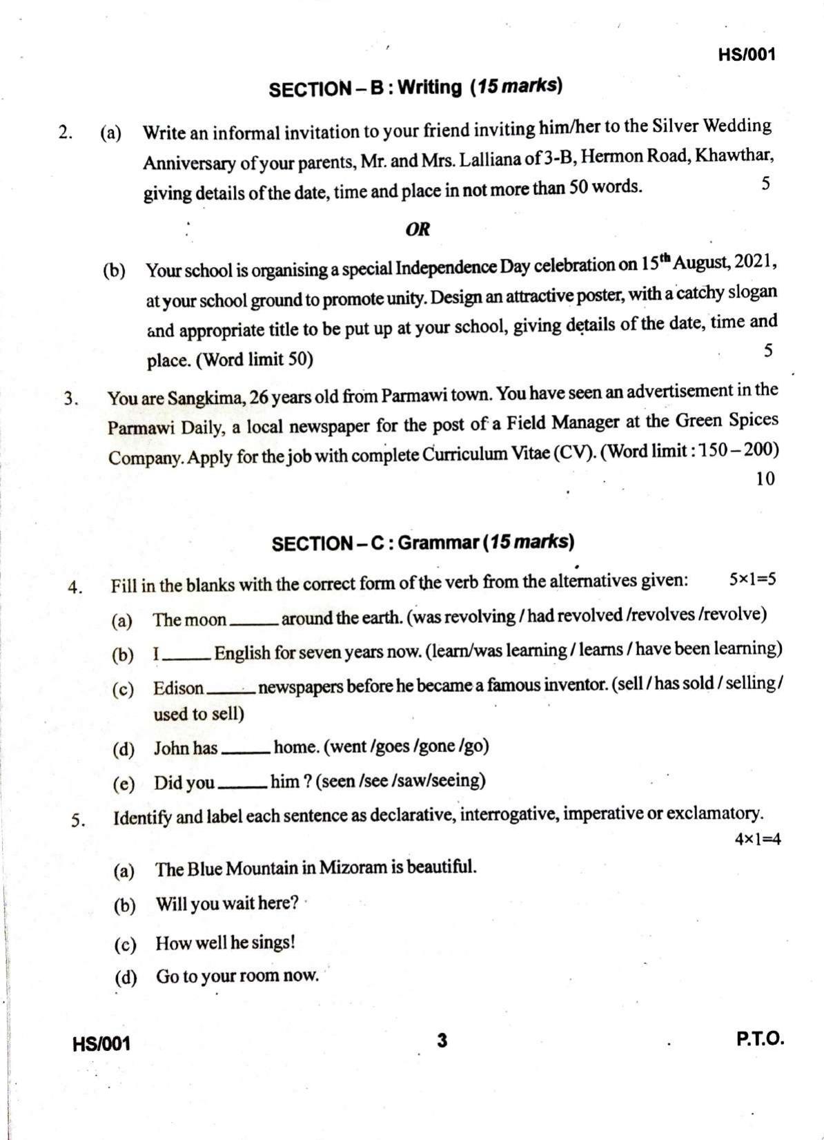 MBSE HSLC/Class 10 2021 Question Paper - Page 67