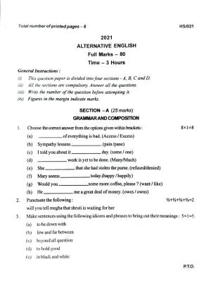 MBSE HSLC/Class 10 2021 Question Paper