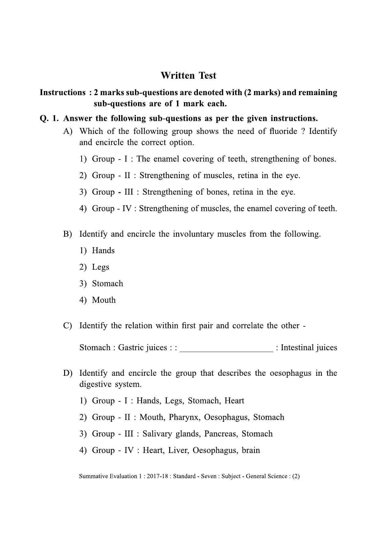 Maharashtra Board Class 7 Science (English Medium) विज्ञान - इंग्रजी माध्यम Sample Question Paper - Page 2