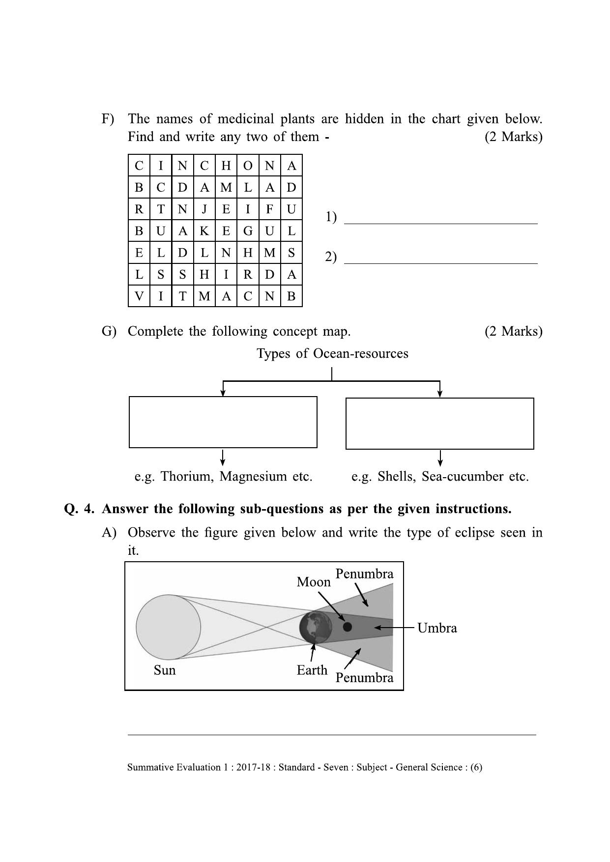 Maharashtra Board Class 7 Science (English Medium) विज्ञान - इंग्रजी माध्यम Sample Question Paper - Page 6