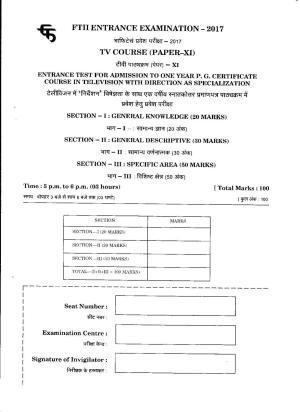 FTII JET One Year Post Graduate Certificate Course in TV Direction 2017 Question Paper
