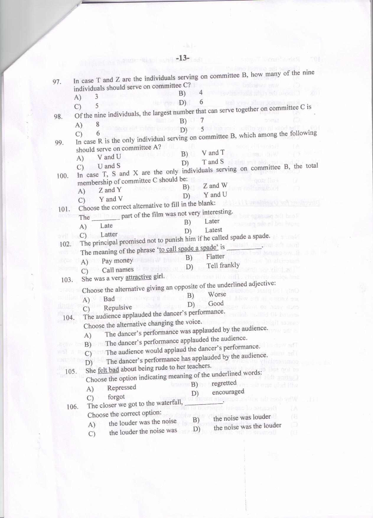 PU MET 2014 Question Booklet with Key - Page 13