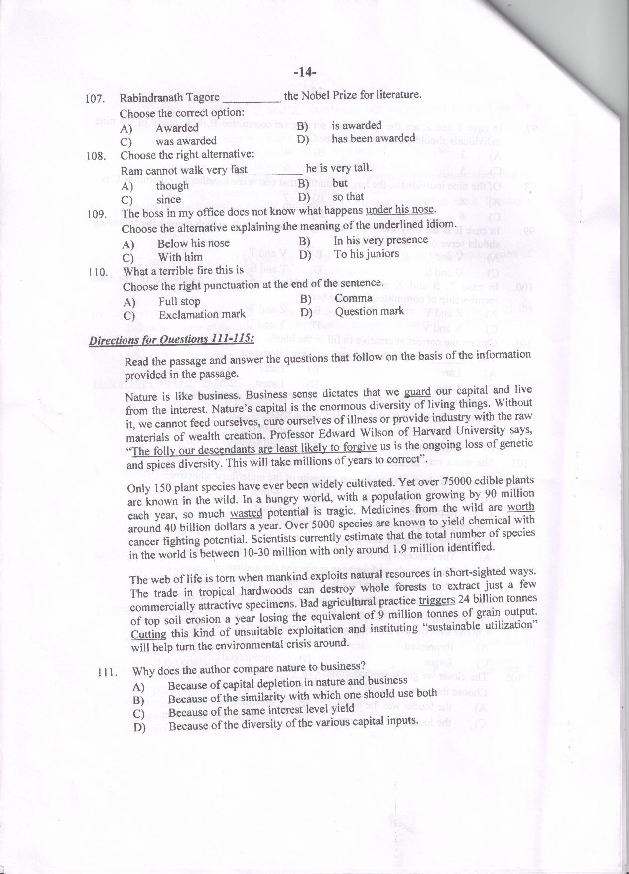 PU MET 2014 Question Booklet with Key - Page 14