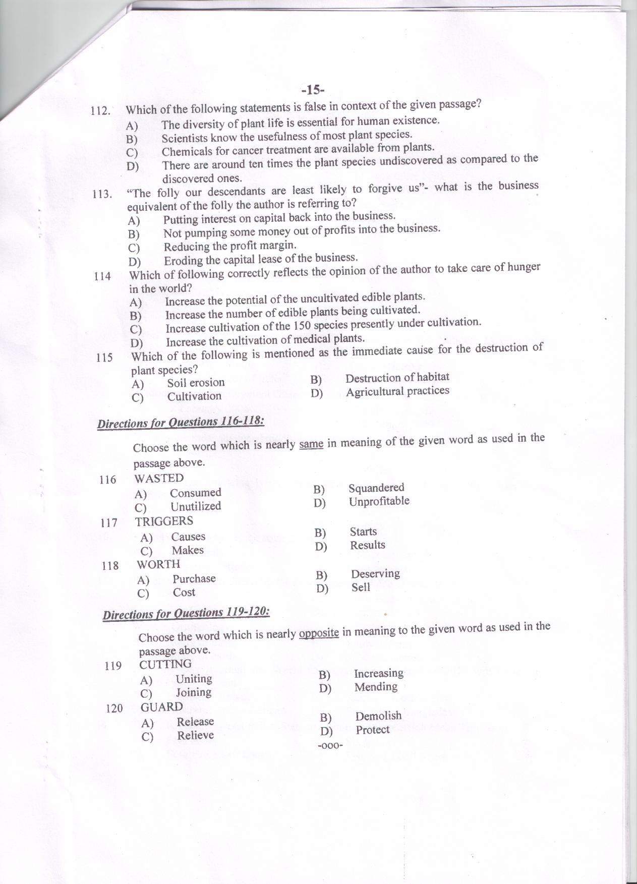PU MET 2014 Question Booklet with Key - Page 15