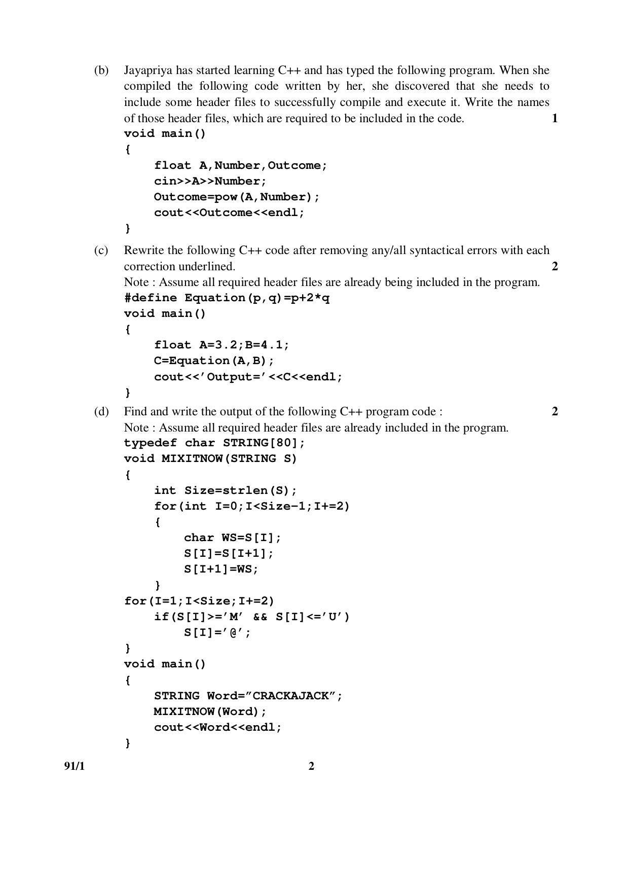 CBSE Class 12 91-1 COMPUTER SCIENCE 2016 Question Paper - Page 2