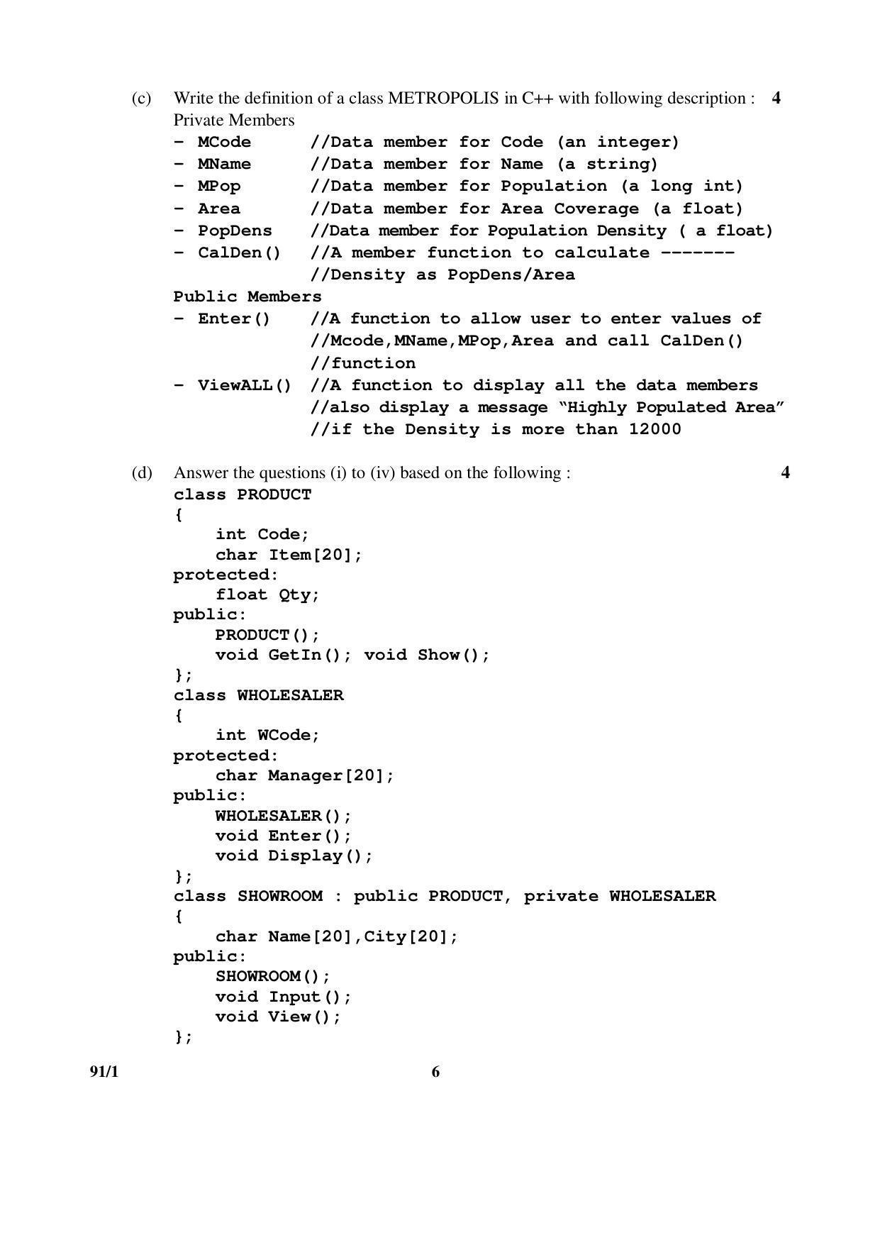 CBSE Class 12 91-1 COMPUTER SCIENCE 2016 Question Paper - Page 6