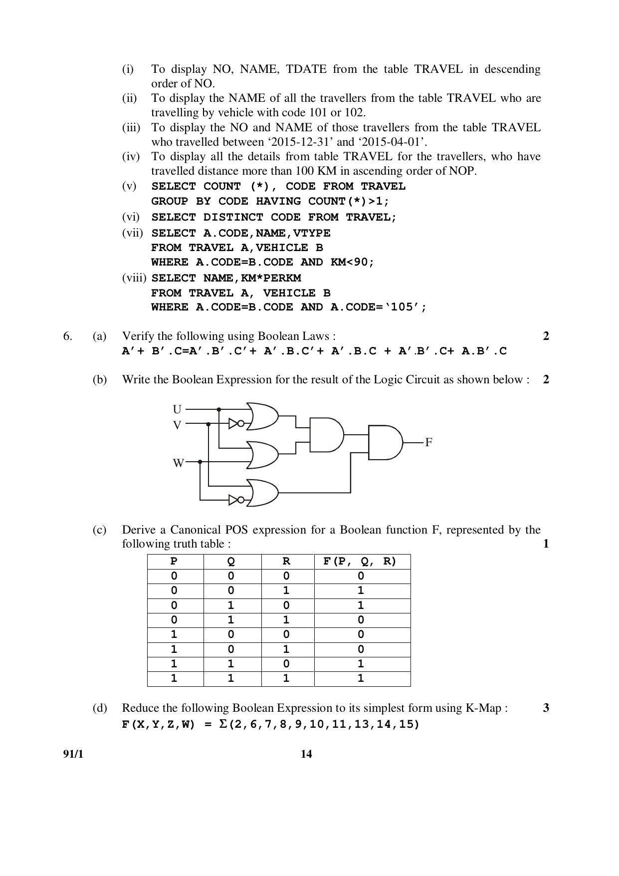 CBSE Class 12 91-1 COMPUTER SCIENCE 2016 Question Paper - Page 14