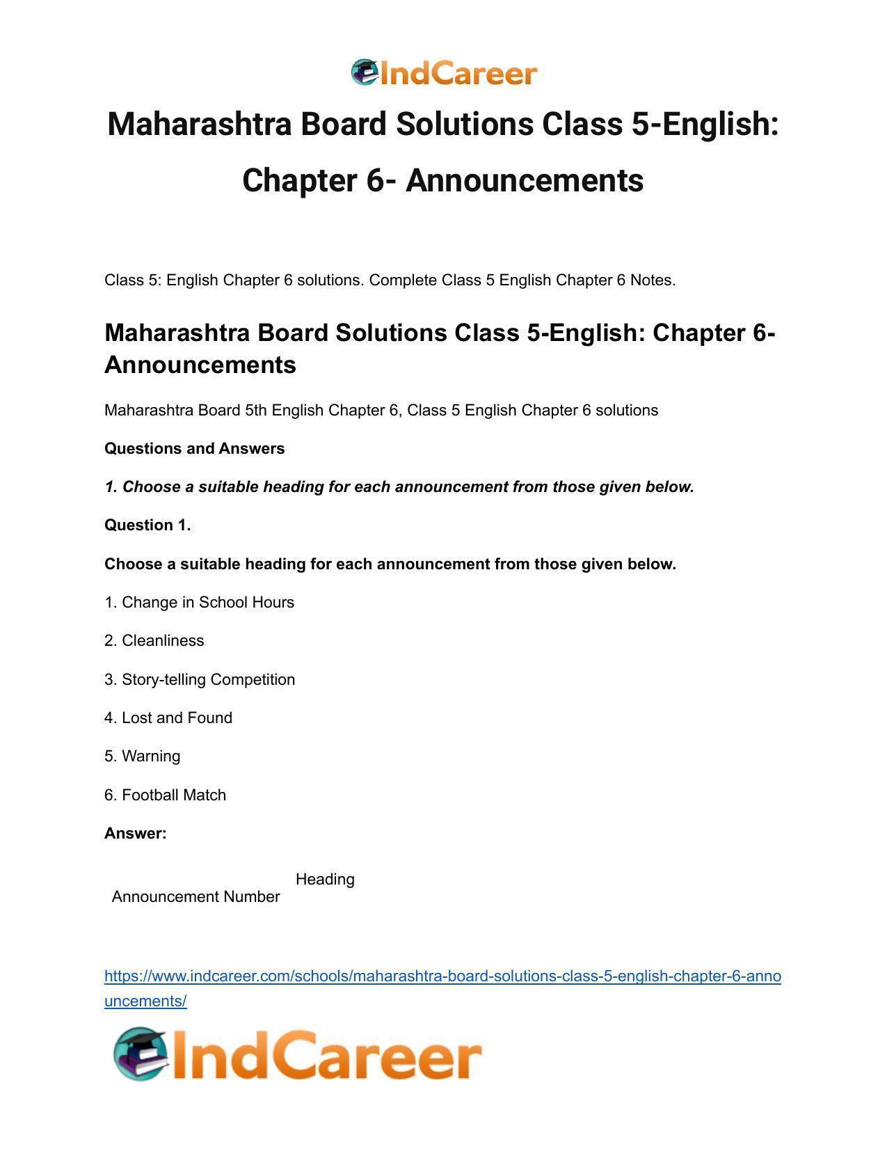 Maharashtra Board Solutions Class 5-English: Chapter 6- Announcements - Page 2