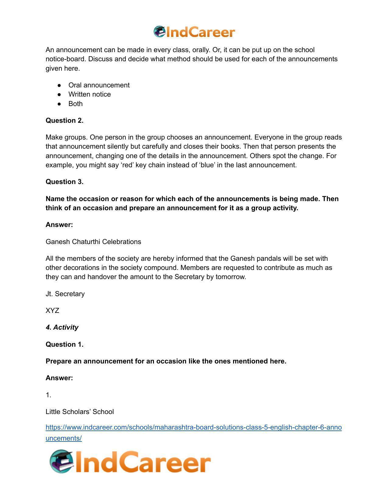 Maharashtra Board Solutions Class 5-English: Chapter 6- Announcements - Page 4