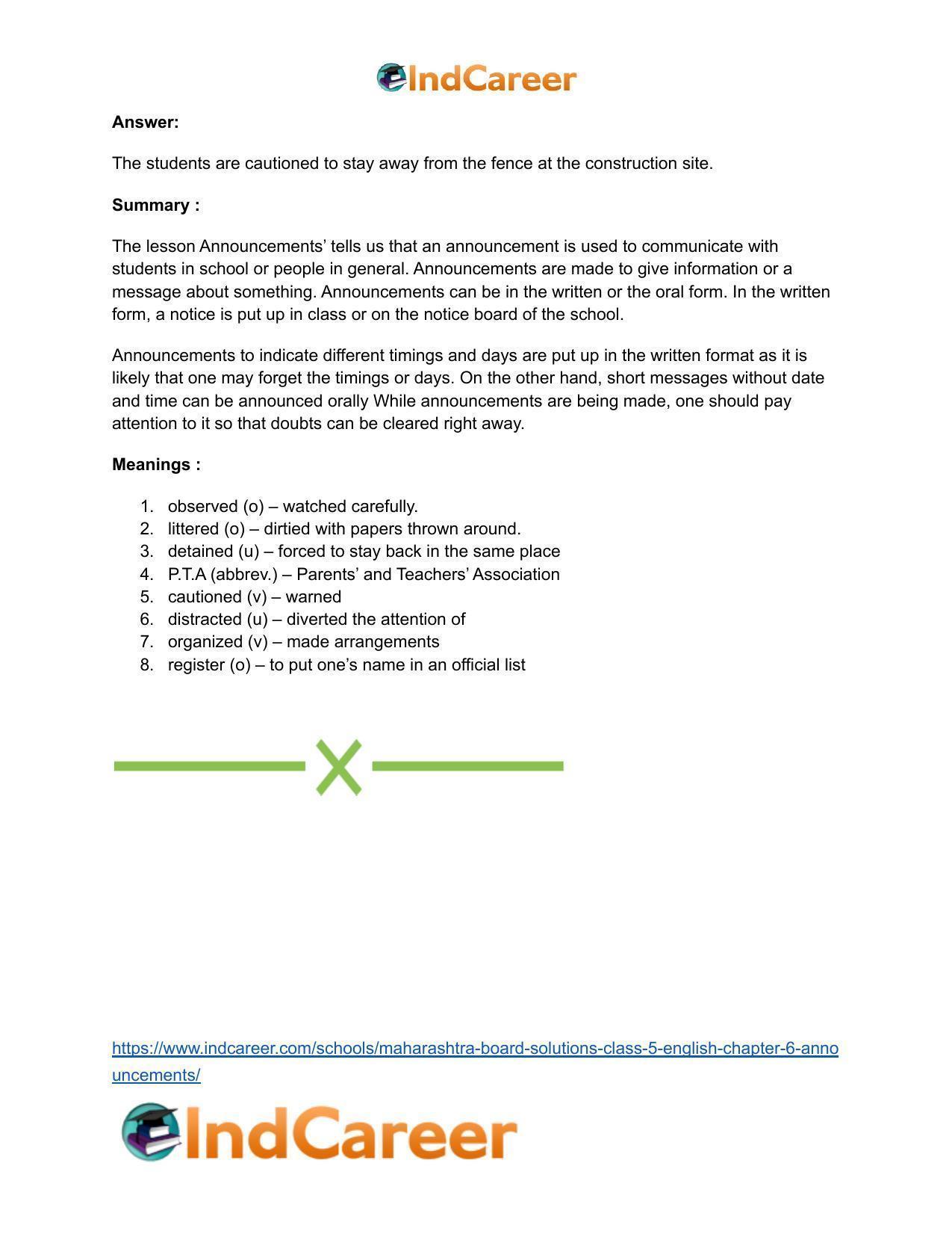 Maharashtra Board Solutions Class 5-English: Chapter 6- Announcements - Page 7