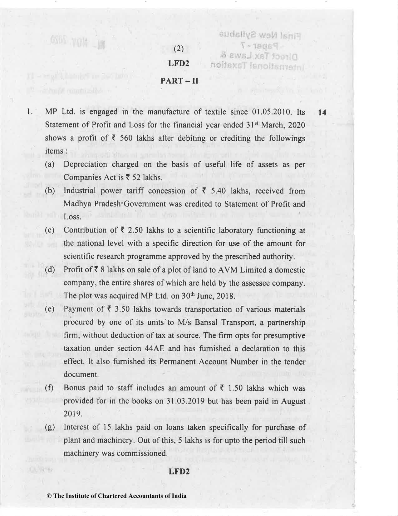 CA Final Nov 2020 Question Paper - Paper 7 – Direct Tax Laws and International Taxation - Page 2
