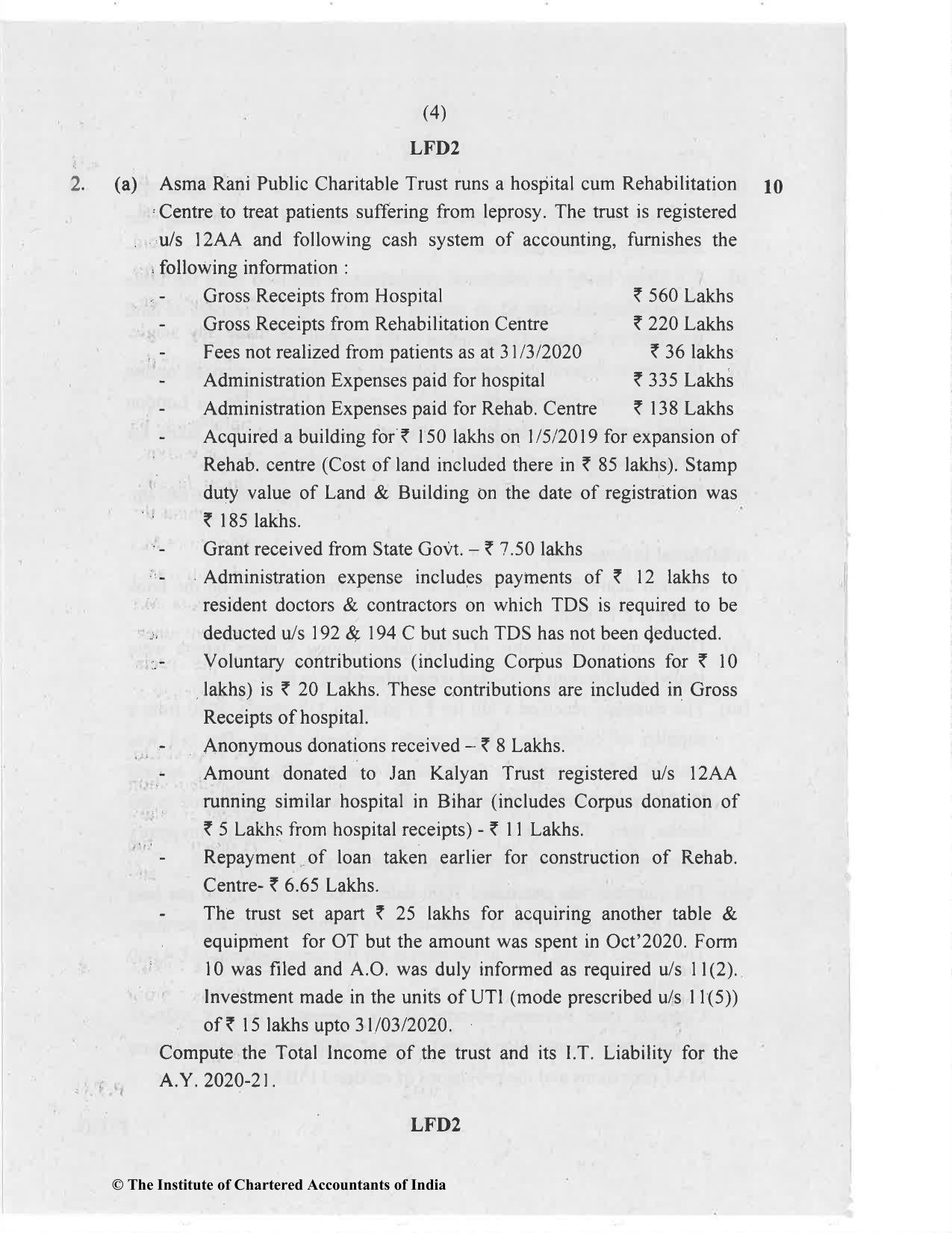 CA Final Nov 2020 Question Paper - Paper 7 – Direct Tax Laws and International Taxation - Page 4