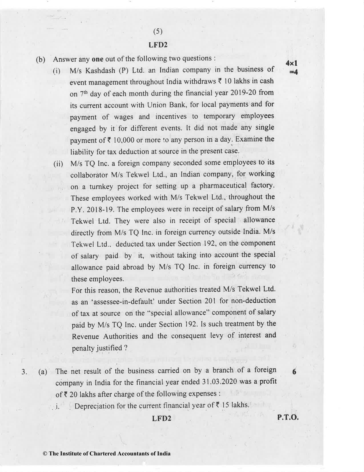 CA Final Nov 2020 Question Paper - Paper 7 – Direct Tax Laws and International Taxation - Page 5