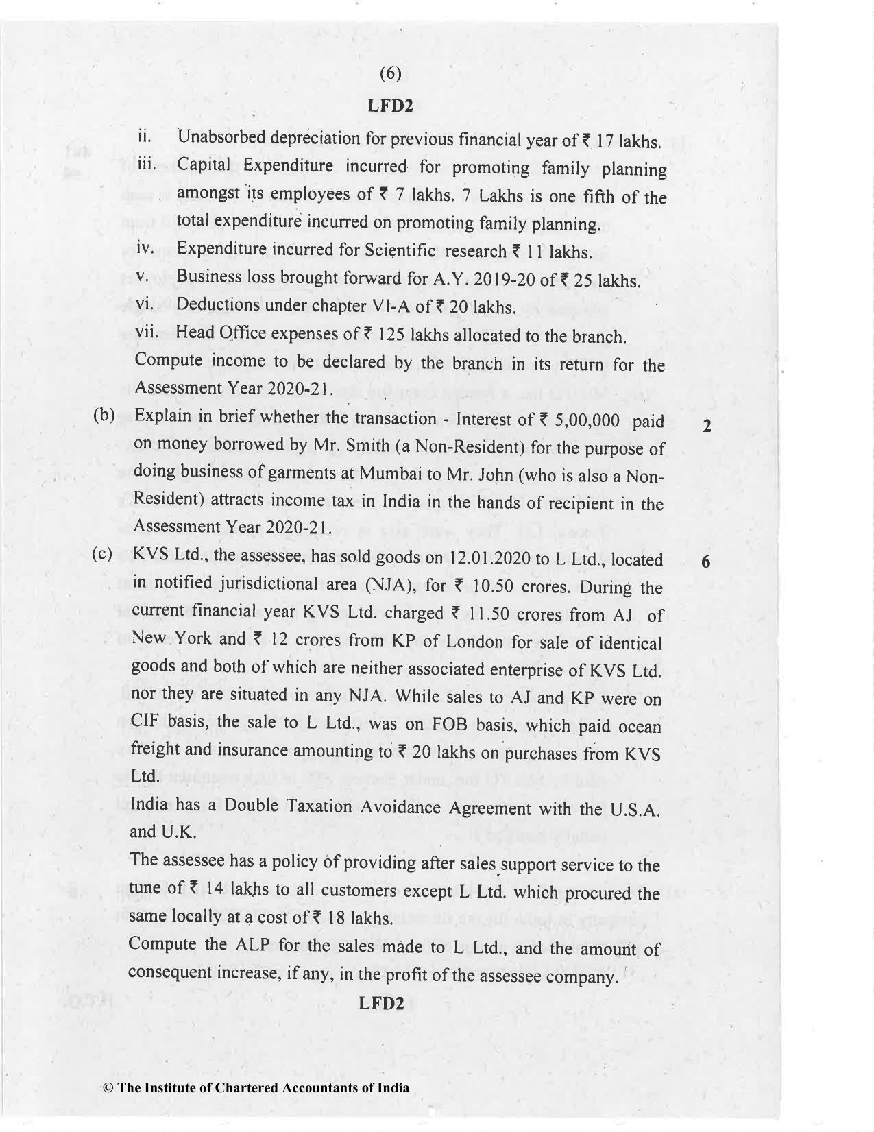 CA Final Nov 2020 Question Paper - Paper 7 – Direct Tax Laws and International Taxation - Page 6