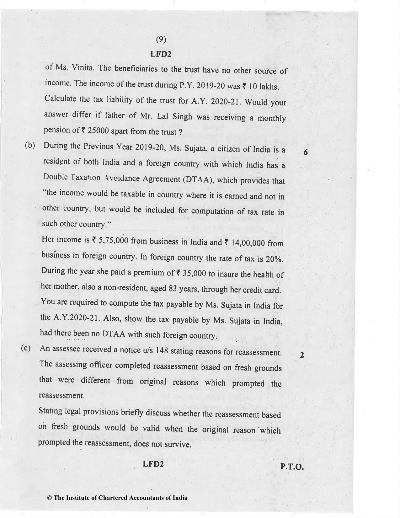 CA Final Nov 2020 Question Paper - Paper 7 – Direct Tax Laws and International Taxation - Page 9