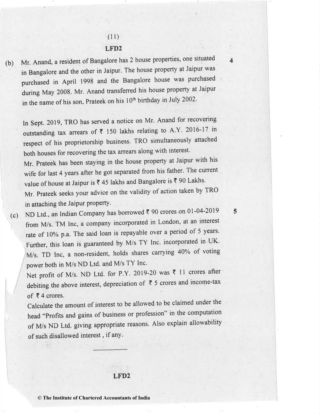 CA Final Nov 2020 Question Paper - Paper 7 – Direct Tax Laws and International Taxation - Page 11