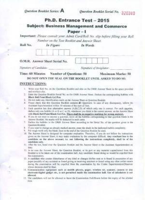 PU MPET Business Management and Commerce 2015 Question Paper