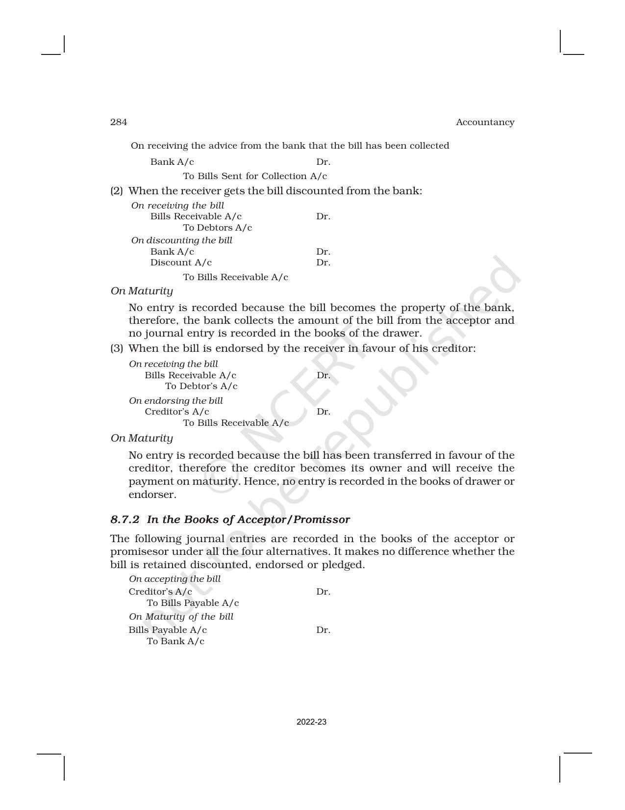 NCERT Book for Class 11 Accountancy (Part-I) Chapter 8 Bills of Exchange - Page 8