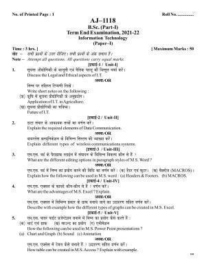 Bilaspur University Question Paper 2021-2022: B. SC. Part -I (Maths- Group) Information Technology Paper 1