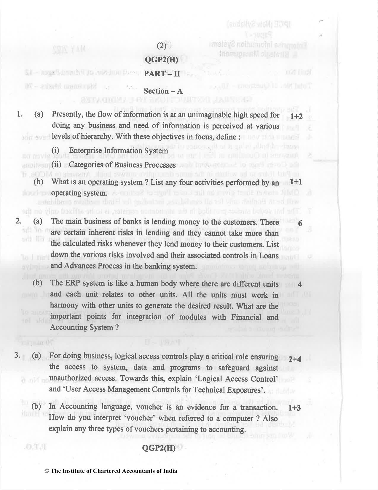 CA Inter May 2022 Question Paper - Paper 7 – Enterprise Information Systems & Strategic Management - Page 2
