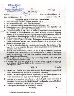 CA Inter May 2022 Question Paper - Paper 7 – Enterprise Information Systems & Strategic Management