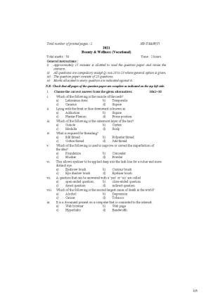 Nagaland Board Class 10 beauty and wellness 2021 Question Paper