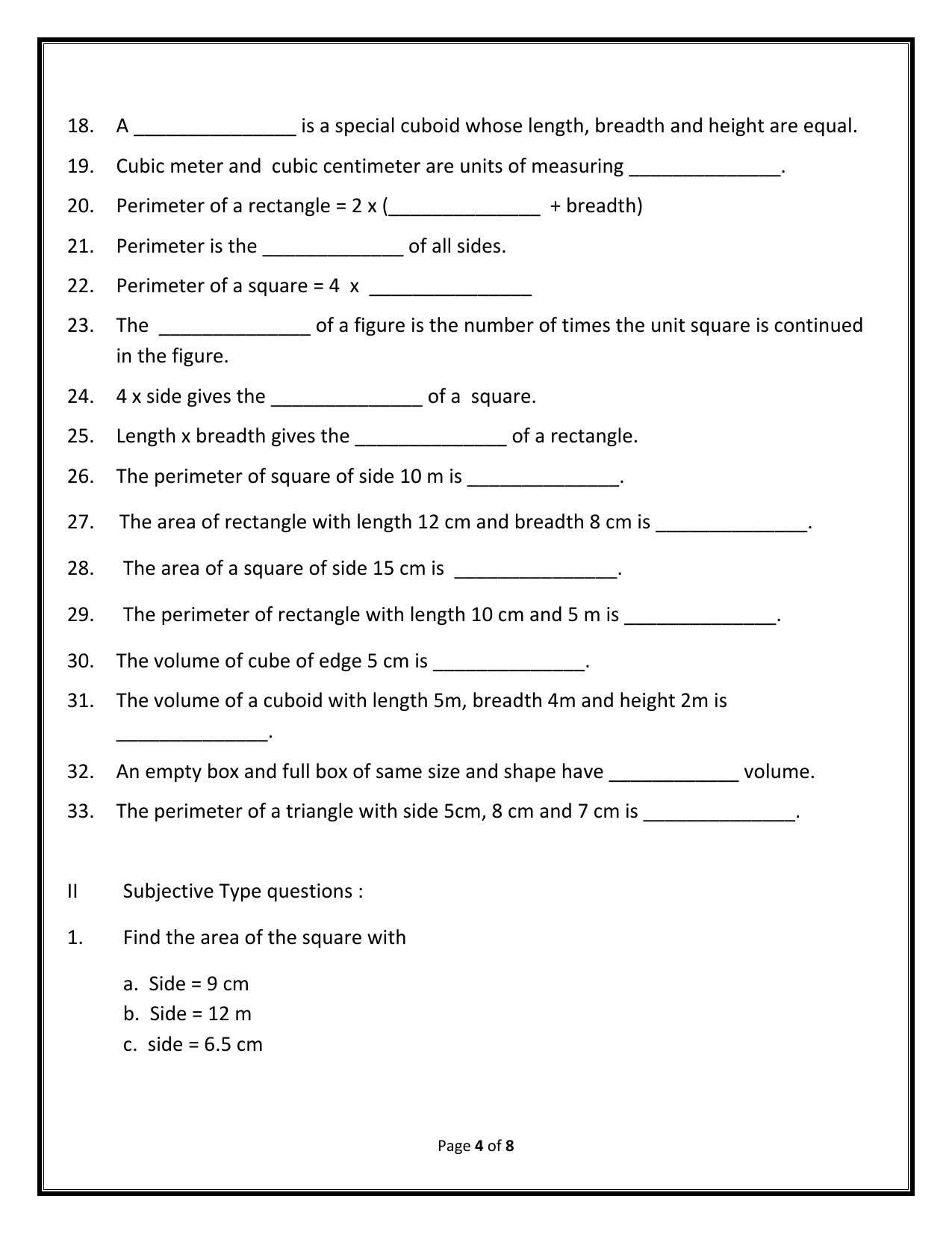 Worksheet for Class 5 Maths Area and Perimeter Assignment 1 - Page 2