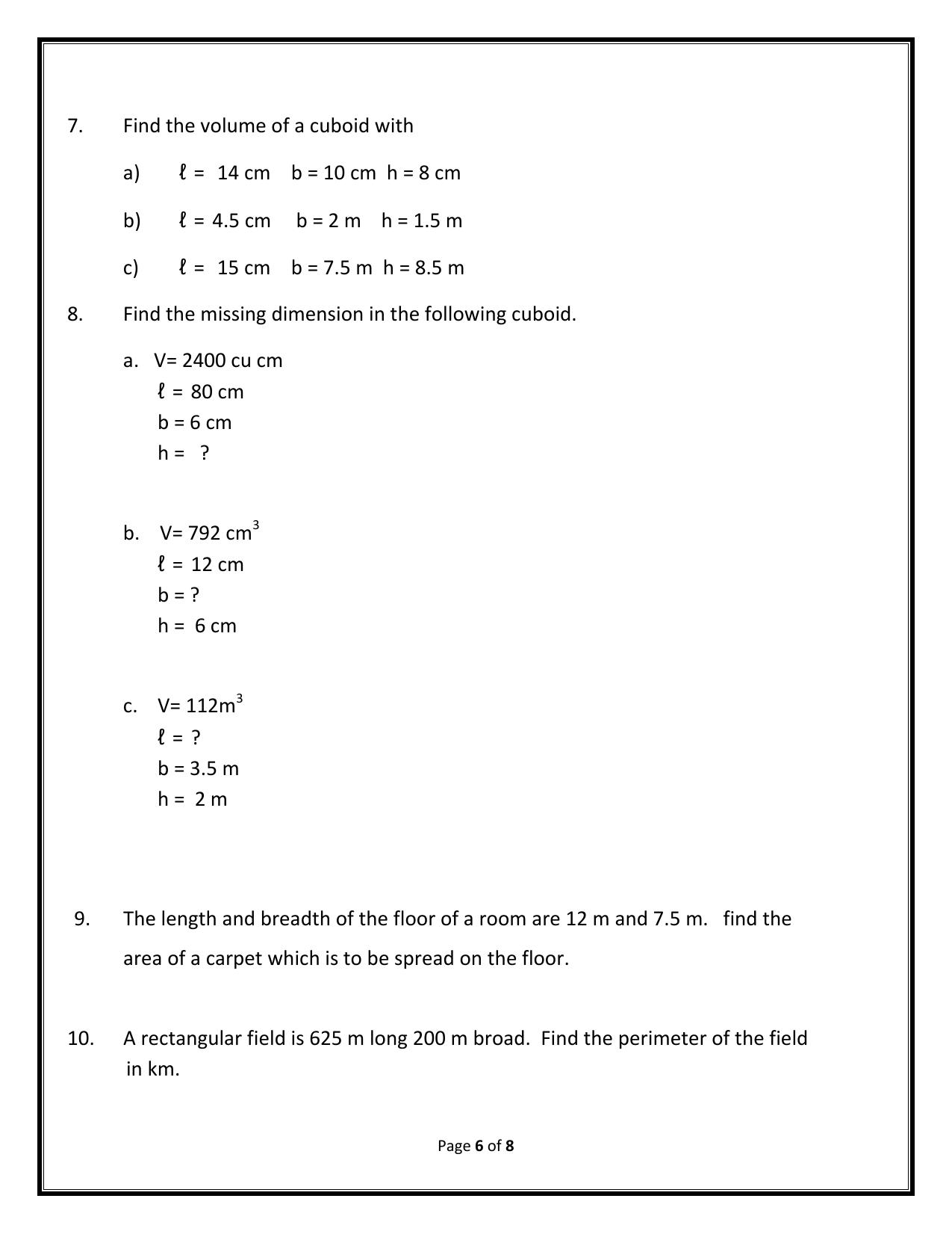 Worksheet for Class 5 Maths Area and Perimeter Assignment 1 - Page 4