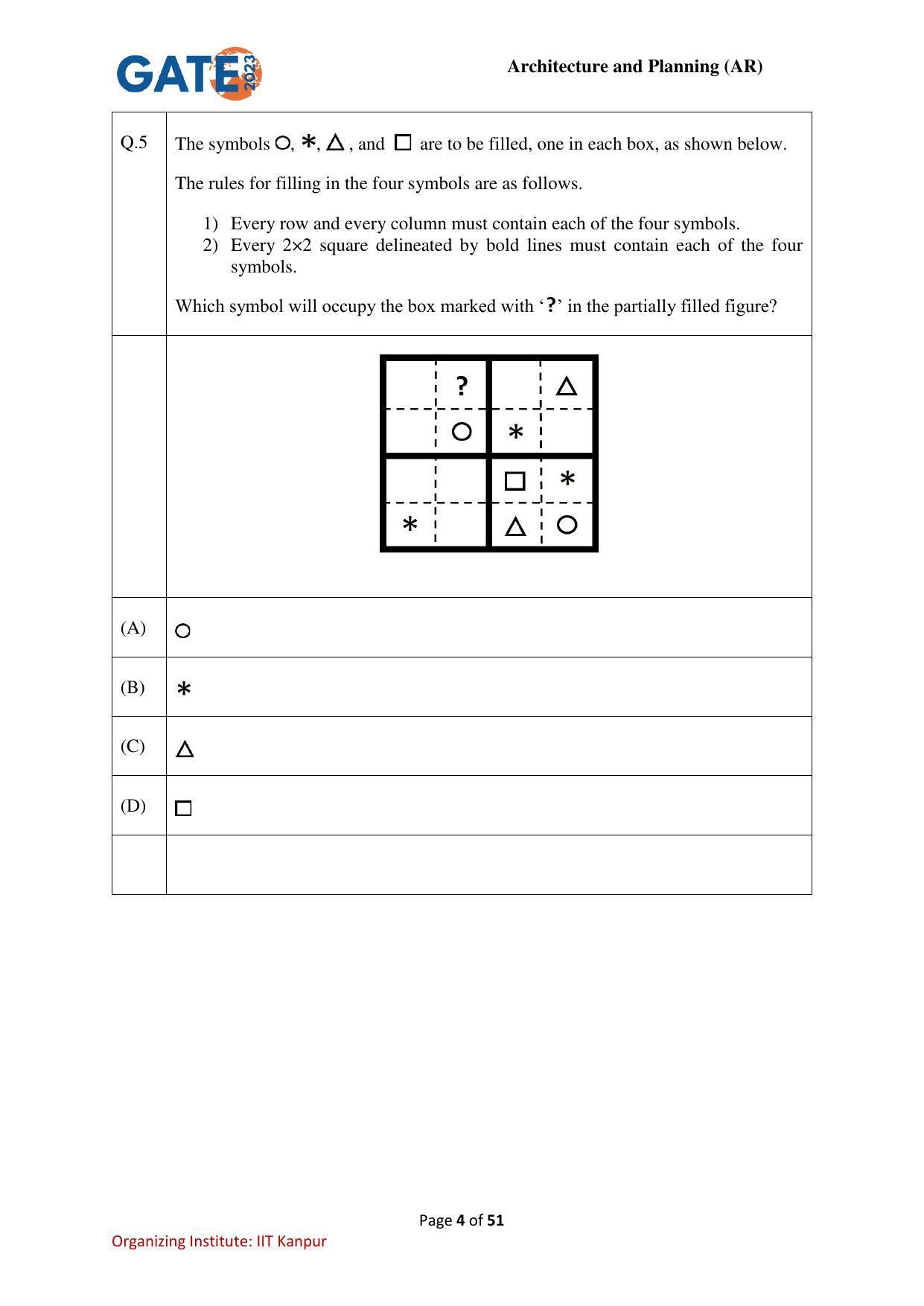 GATE 2023 Architecture and Planning (AR) Question Paper - Page 4