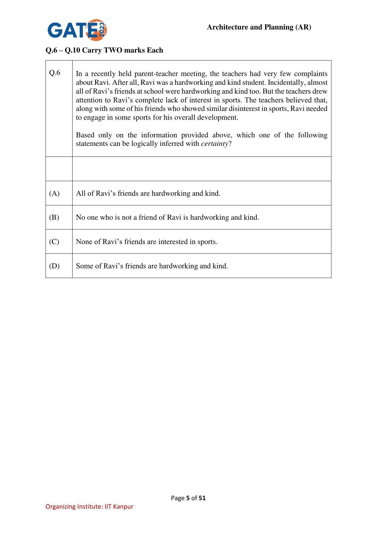 GATE 2023 Architecture and Planning (AR) Question Paper - Page 5