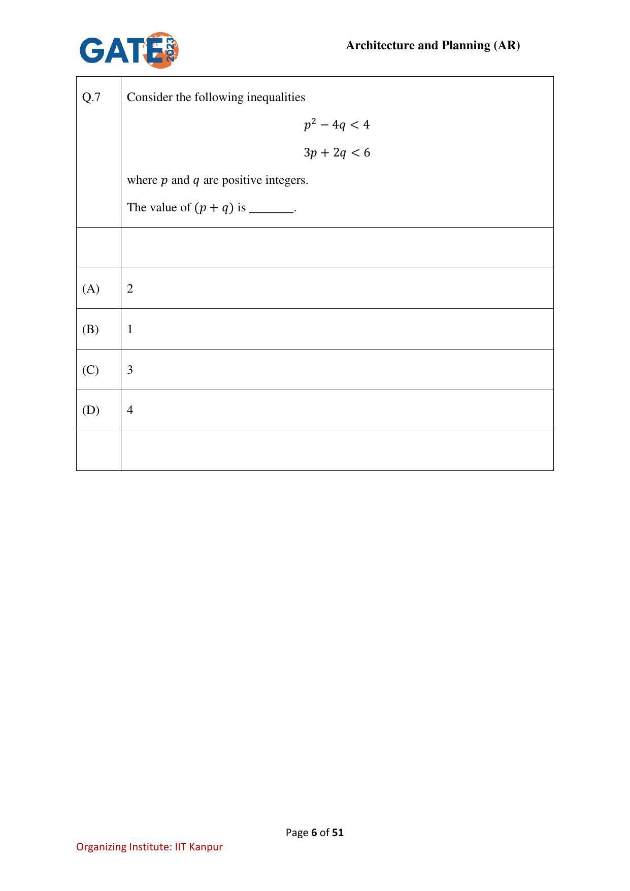 GATE 2023 Architecture and Planning (AR) Question Paper - Page 6