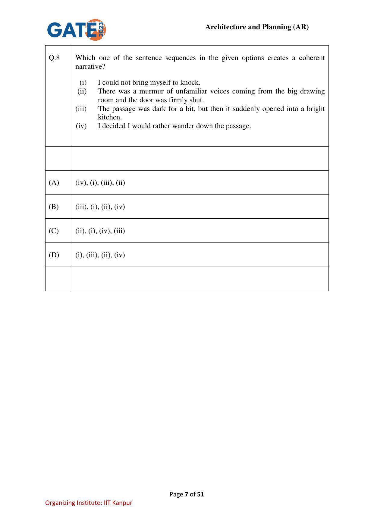 GATE 2023 Architecture and Planning (AR) Question Paper - Page 7