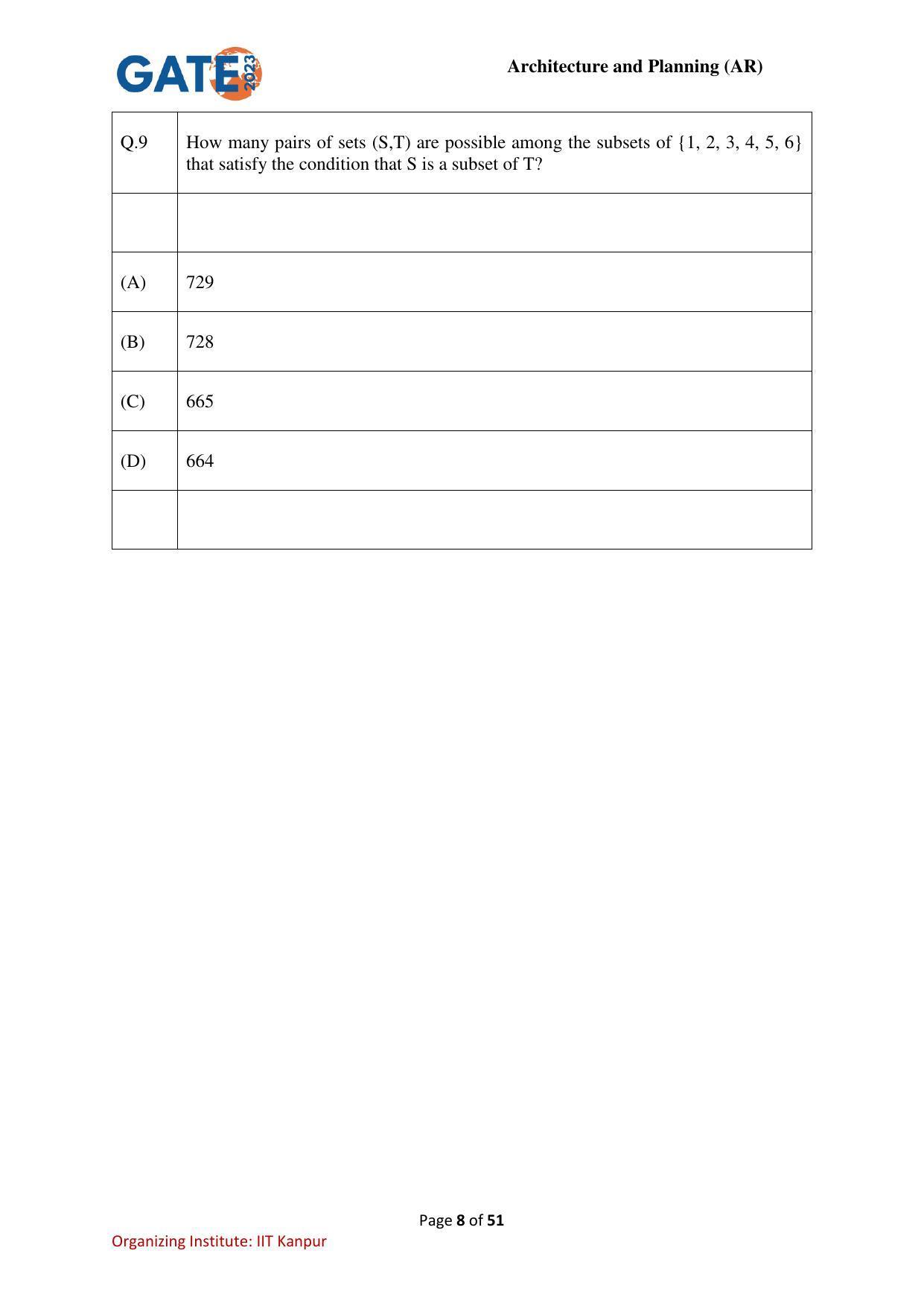 GATE 2023 Architecture and Planning (AR) Question Paper - Page 8