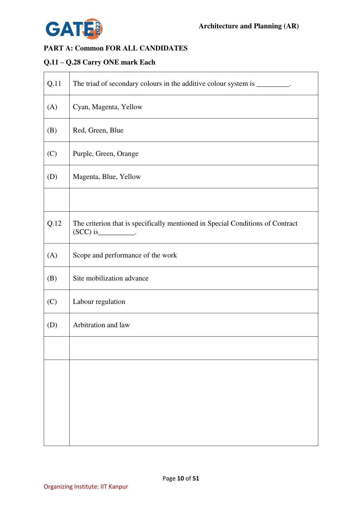GATE 2023 Architecture and Planning (AR) Question Paper - Page 10