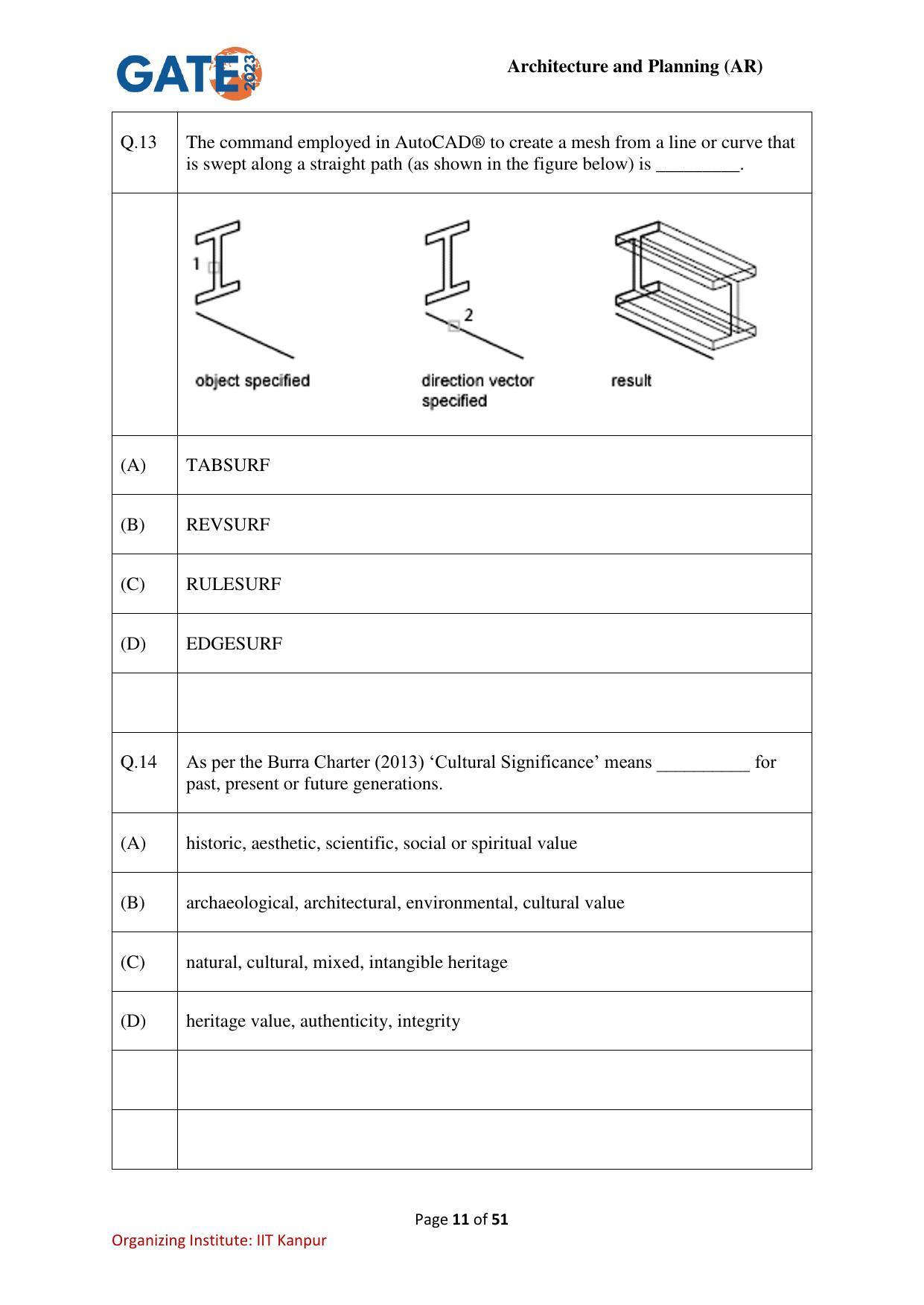 GATE 2023 Architecture and Planning (AR) Question Paper - Page 11