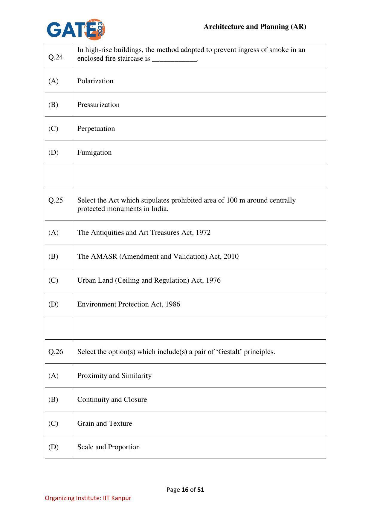 GATE 2023 Architecture and Planning (AR) Question Paper - Page 16