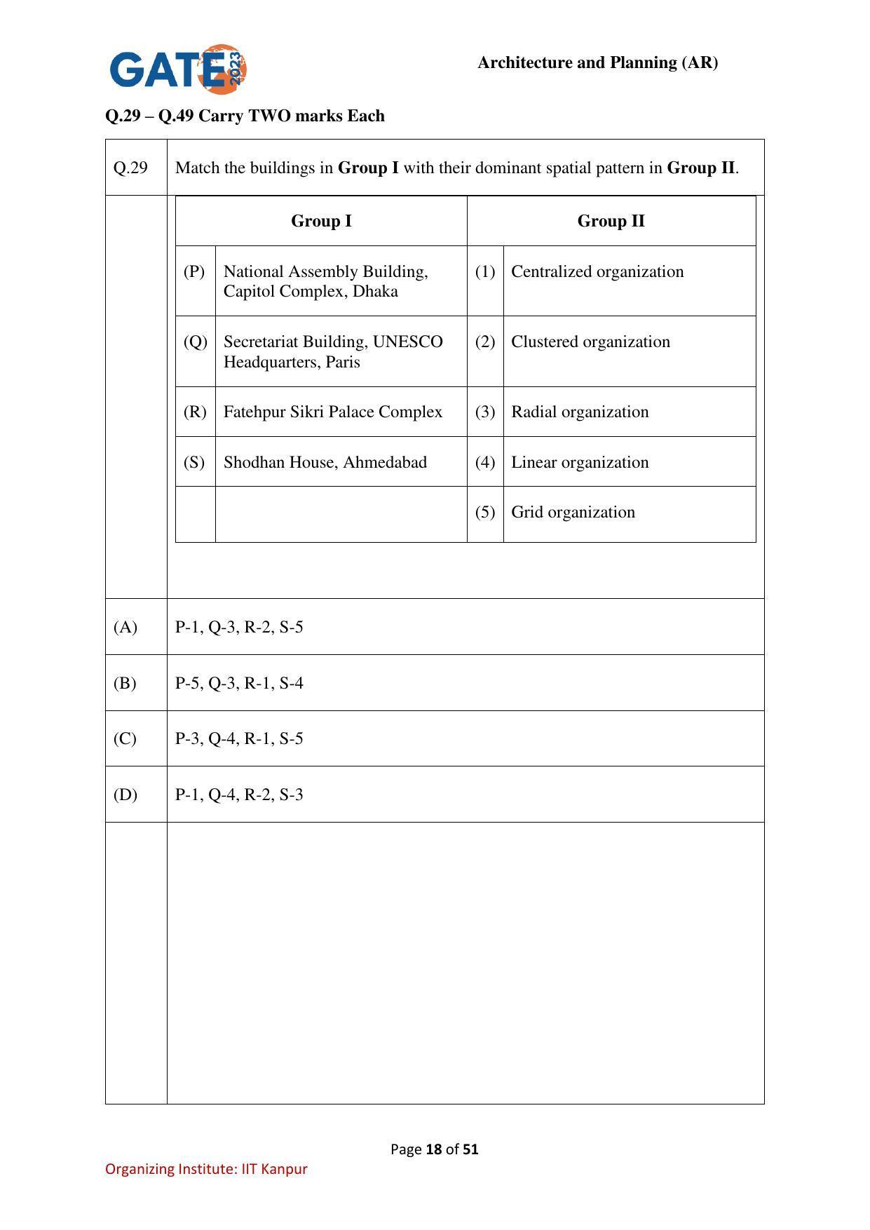 GATE 2023 Architecture and Planning (AR) Question Paper - Page 18
