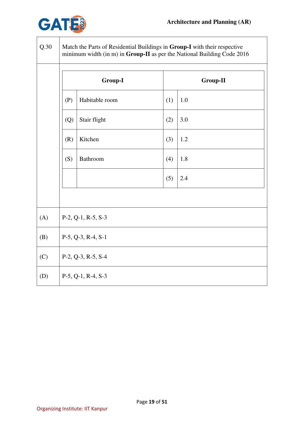 GATE 2023 Architecture and Planning (AR) Question Paper - Page 19