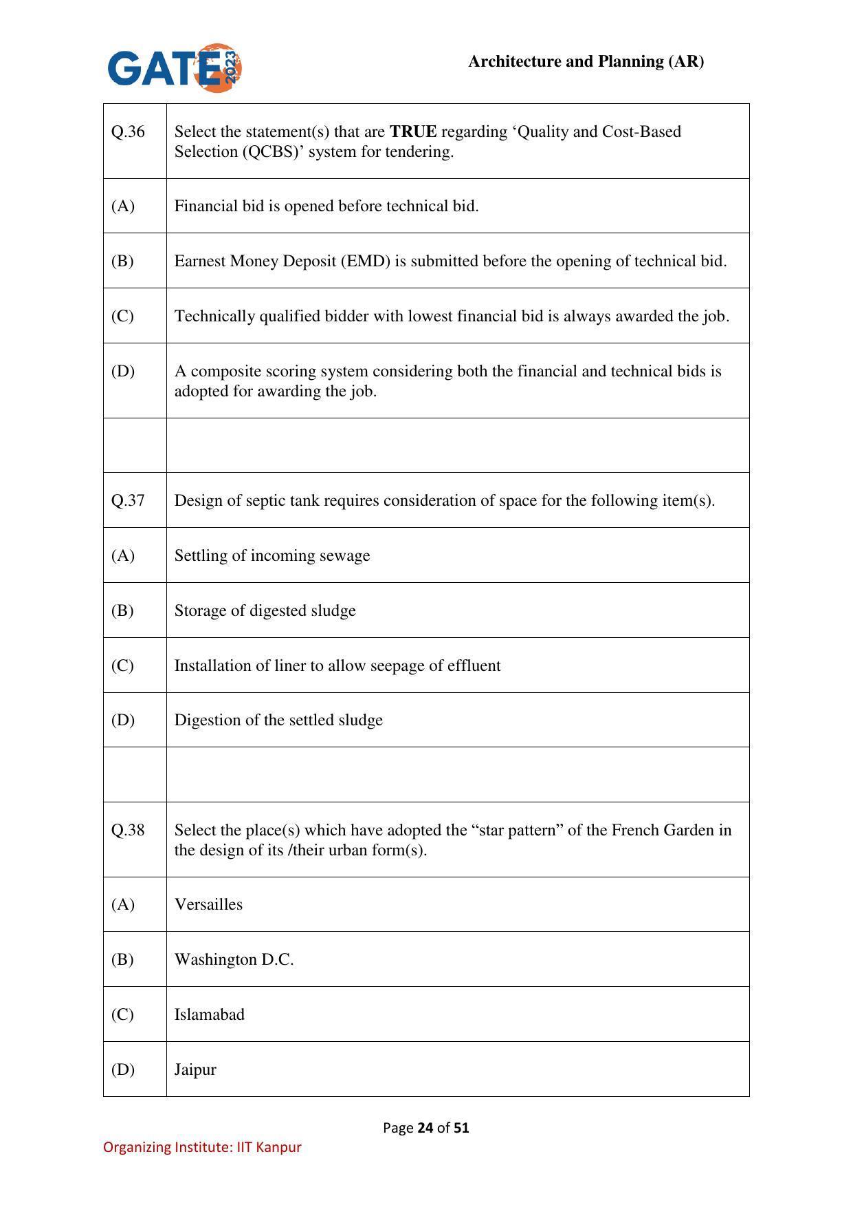 GATE 2023 Architecture and Planning (AR) Question Paper - Page 24