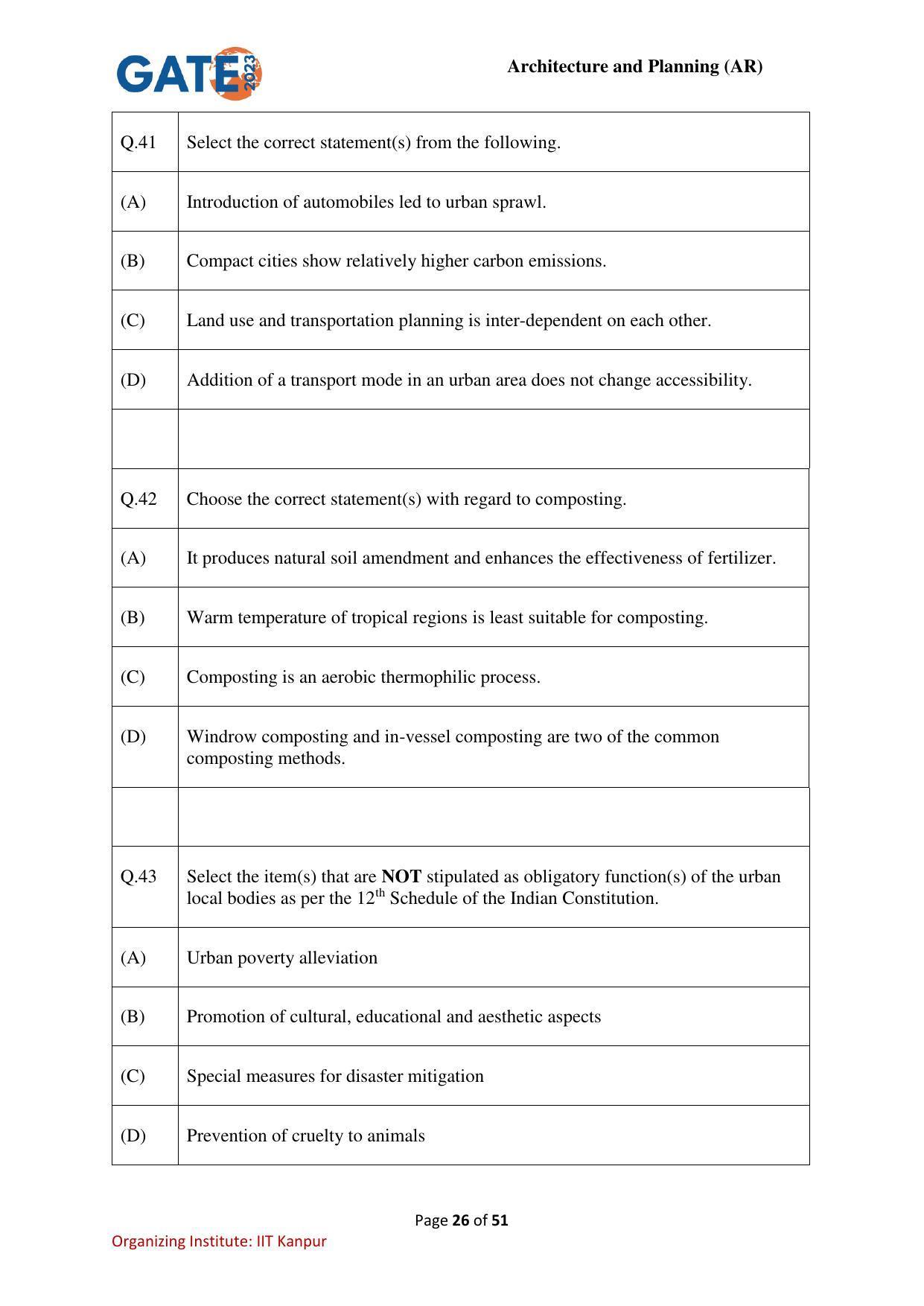 GATE 2023 Architecture and Planning (AR) Question Paper - Page 26