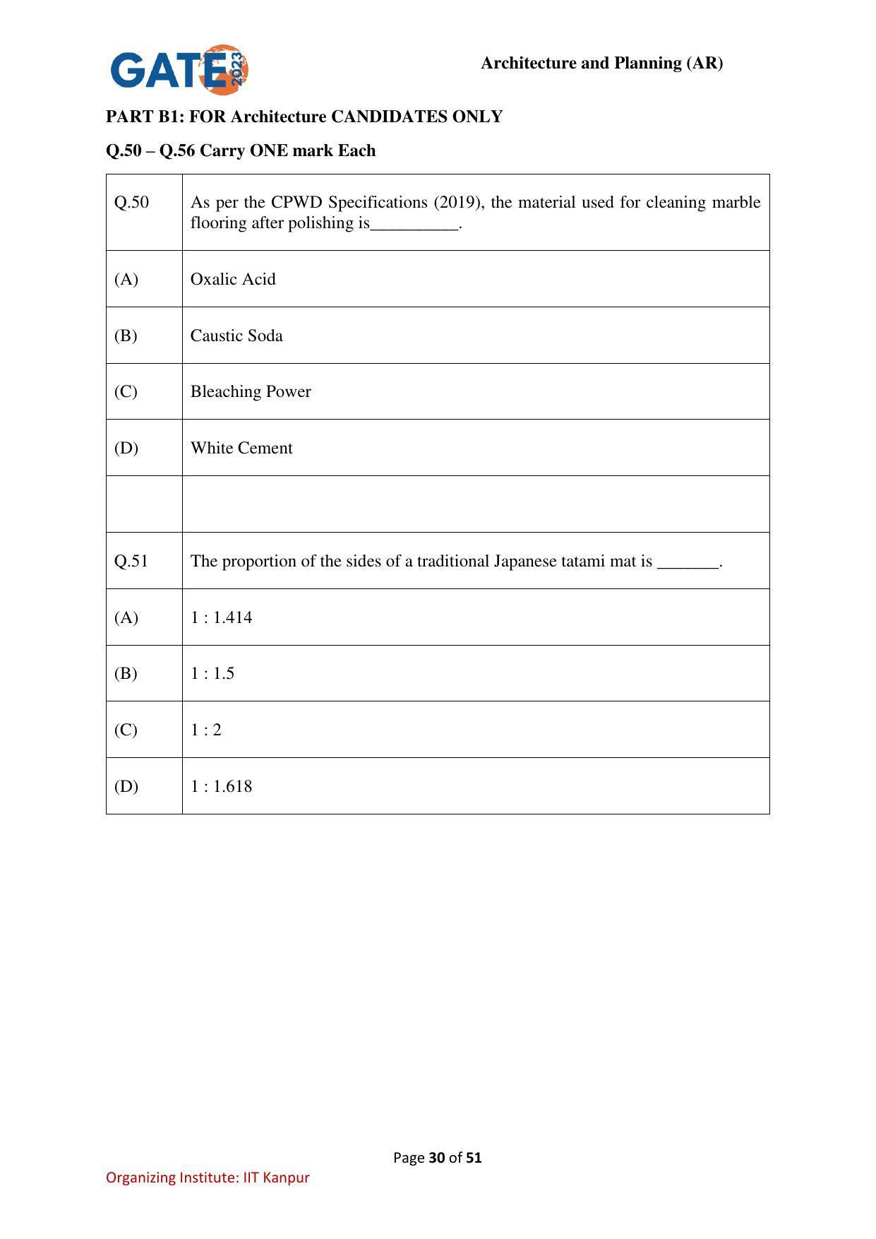 GATE 2023 Architecture and Planning (AR) Question Paper - Page 30