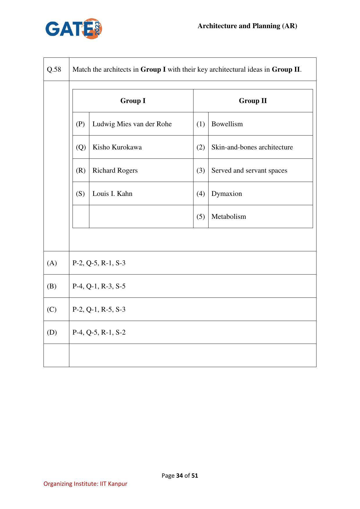 GATE 2023 Architecture and Planning (AR) Question Paper - Page 34