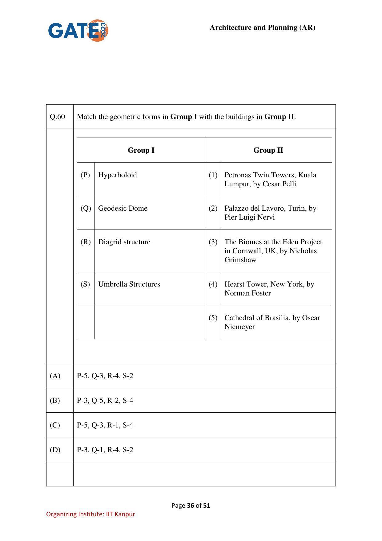 GATE 2023 Architecture and Planning (AR) Question Paper - Page 36