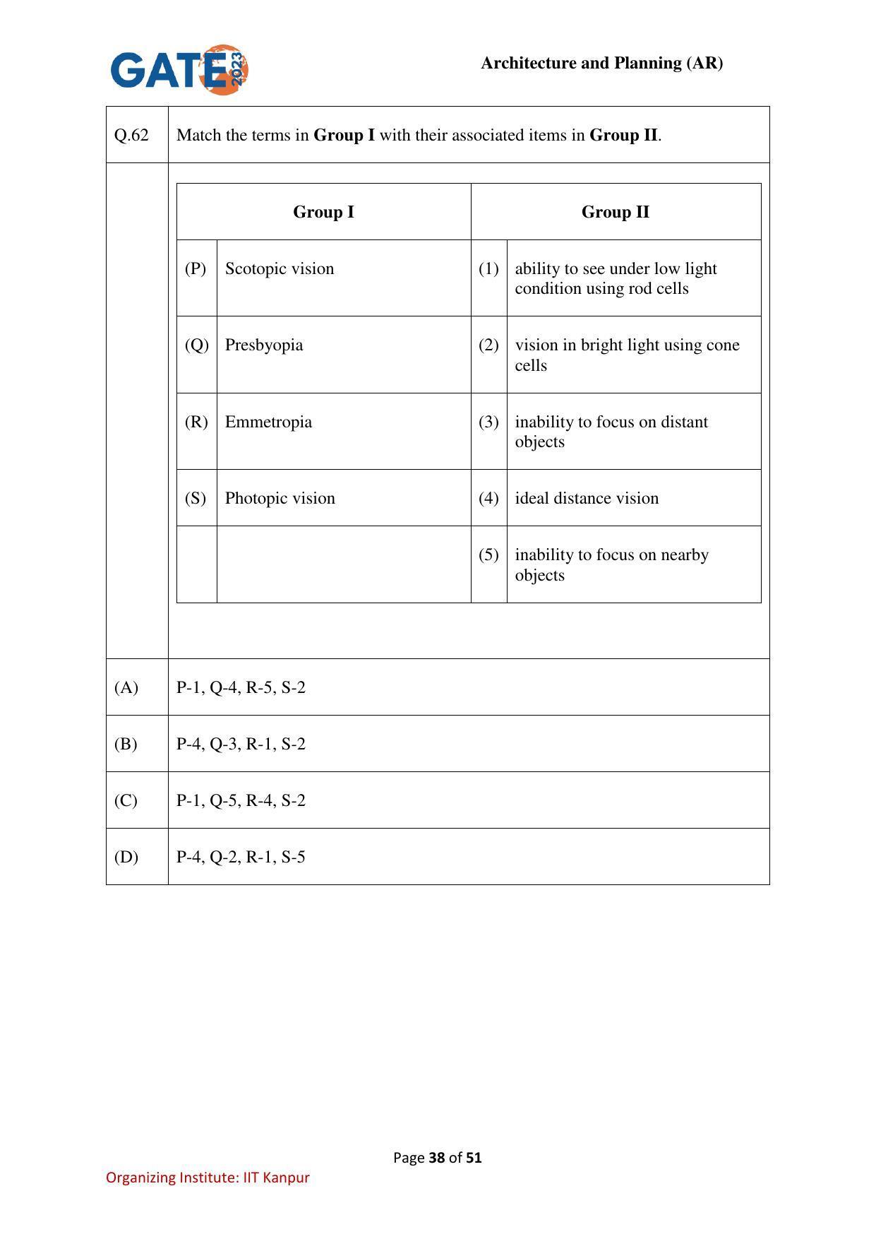 GATE 2023 Architecture and Planning (AR) Question Paper - Page 38