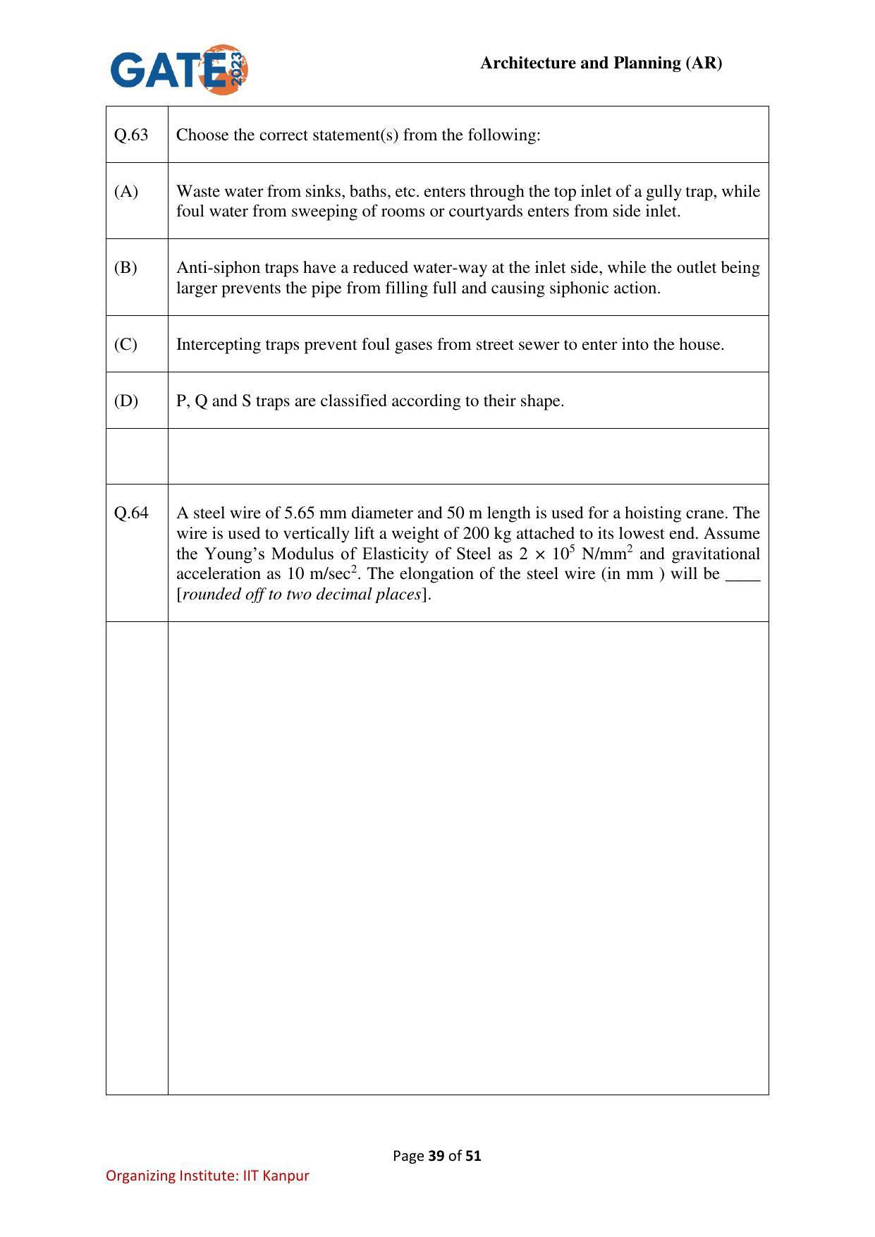 GATE 2023 Architecture and Planning (AR) Question Paper - Page 39
