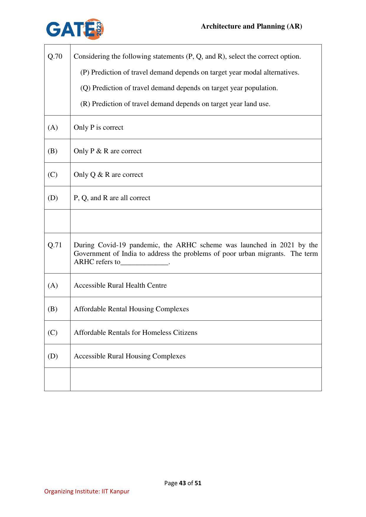 GATE 2023 Architecture and Planning (AR) Question Paper - Page 43